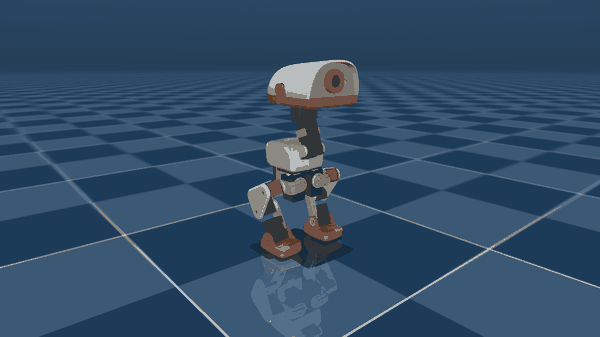 The MicroDuck walking forward under its neural network policy in MuJoCo