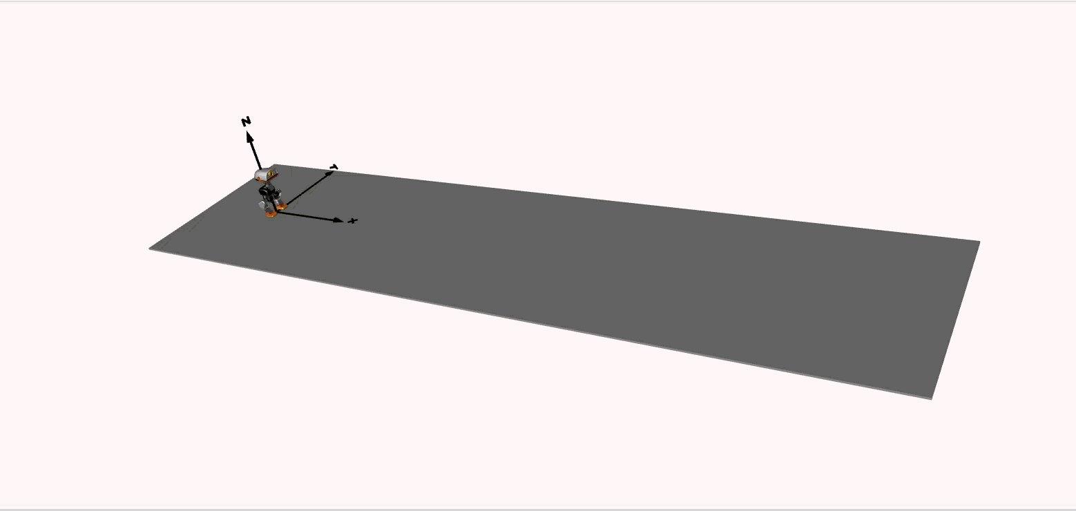 The MicroDuck walking forward under its neural network policy in OpenModelica
